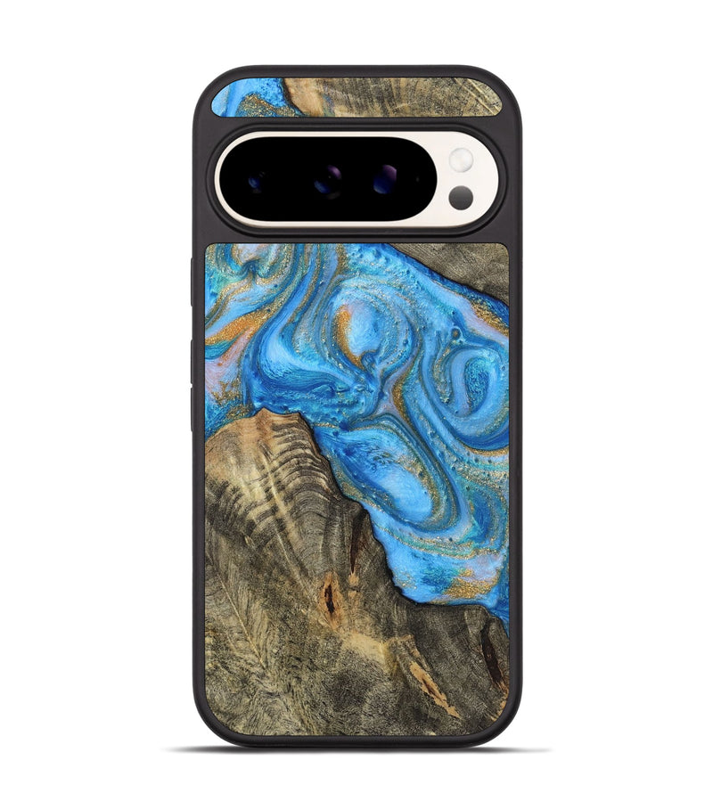 Pixel 9 Pro Wood+Resin Phone Case - Robbie (Teal & Gold, 720076)