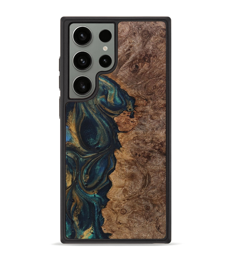 Galaxy S23 Ultra Wood+Resin Phone Case - Lakisha (Teal & Gold, 720078)