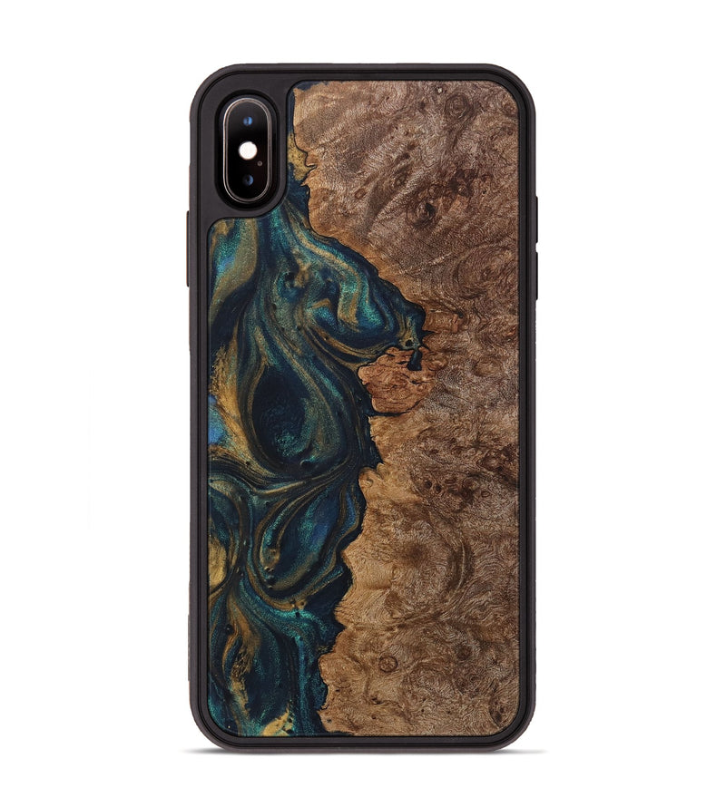 iPhone Xs Max Wood+Resin Phone Case - Lakisha (Teal & Gold, 720078)