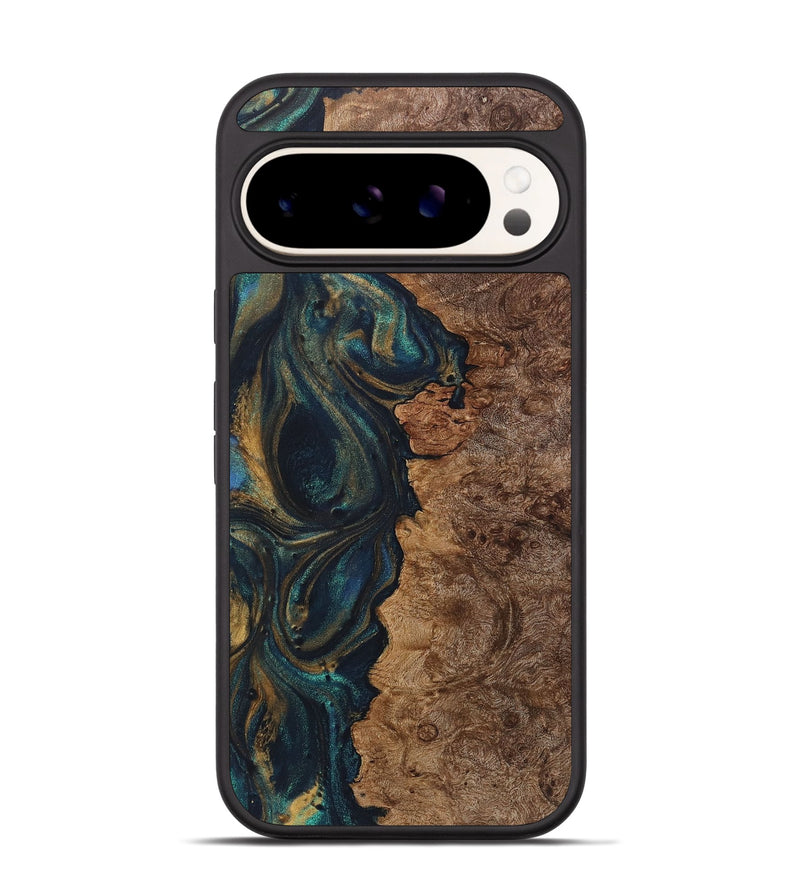 Pixel 9 Pro Wood+Resin Phone Case - Lakisha (Teal & Gold, 720078)