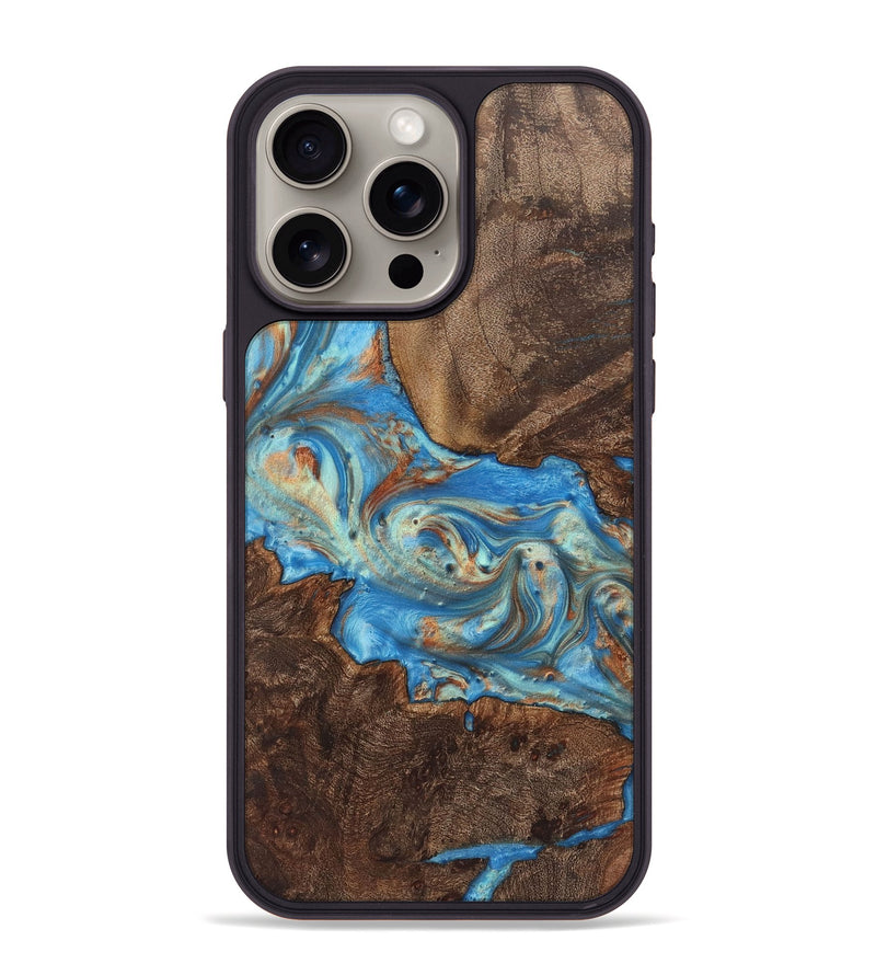 iPhone 15 Pro Max Wood+Resin Phone Case - Keaton (Teal & Gold, 720080)