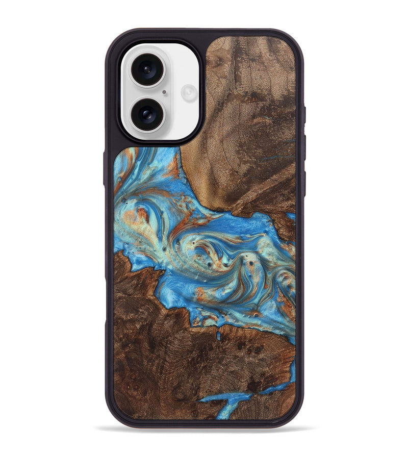 iPhone 16 Plus Wood+Resin Phone Case - Keaton (Teal & Gold, 720080)