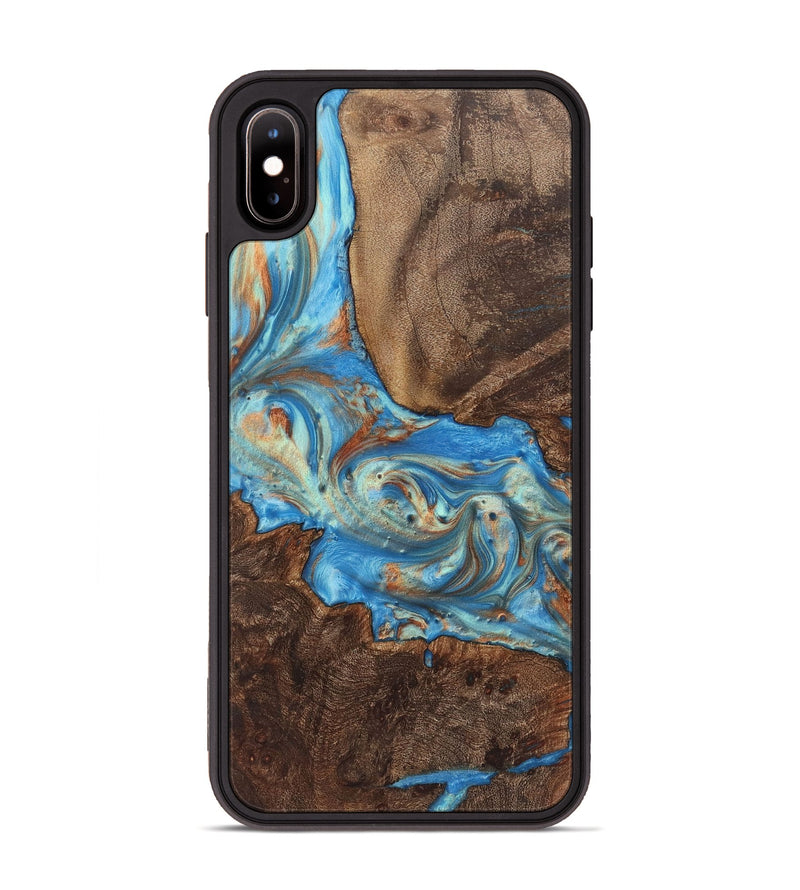 iPhone Xs Max Wood+Resin Phone Case - Keaton (Teal & Gold, 720080)