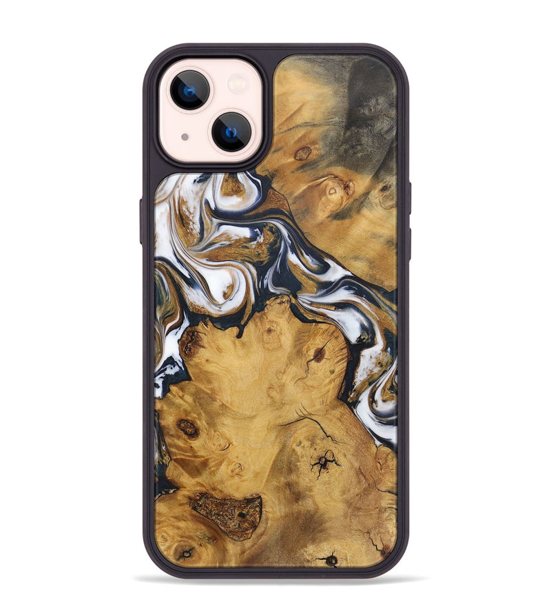 iPhone 14 Plus Wood+Resin Phone Case - Kennedy (Teal & Gold, 720081)