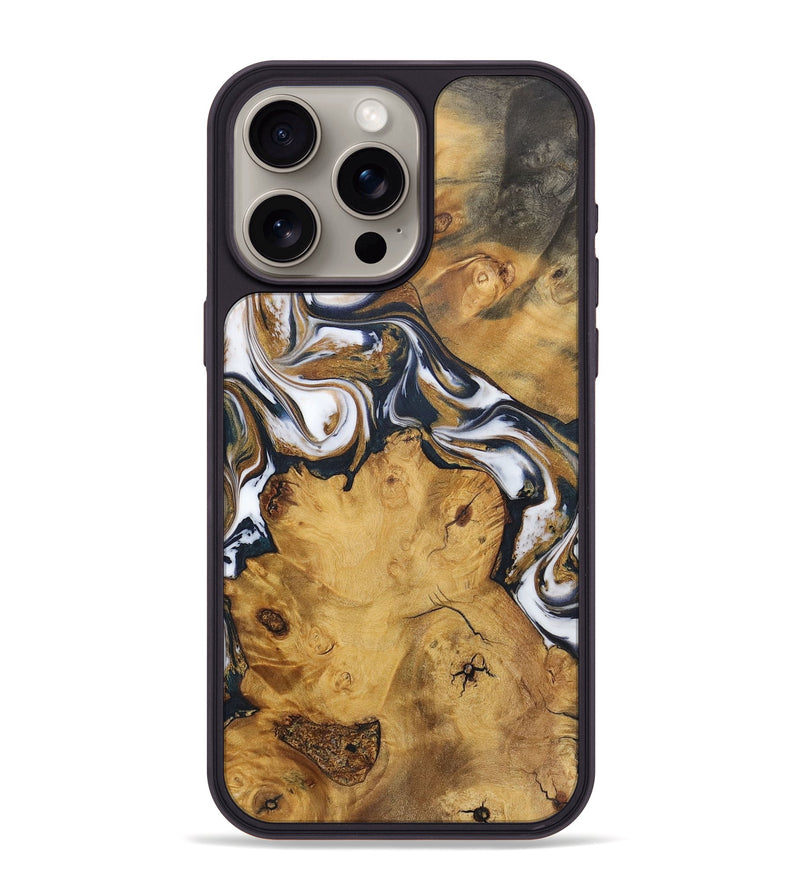 iPhone 15 Pro Max Wood+Resin Phone Case - Kennedy (Teal & Gold, 720081)