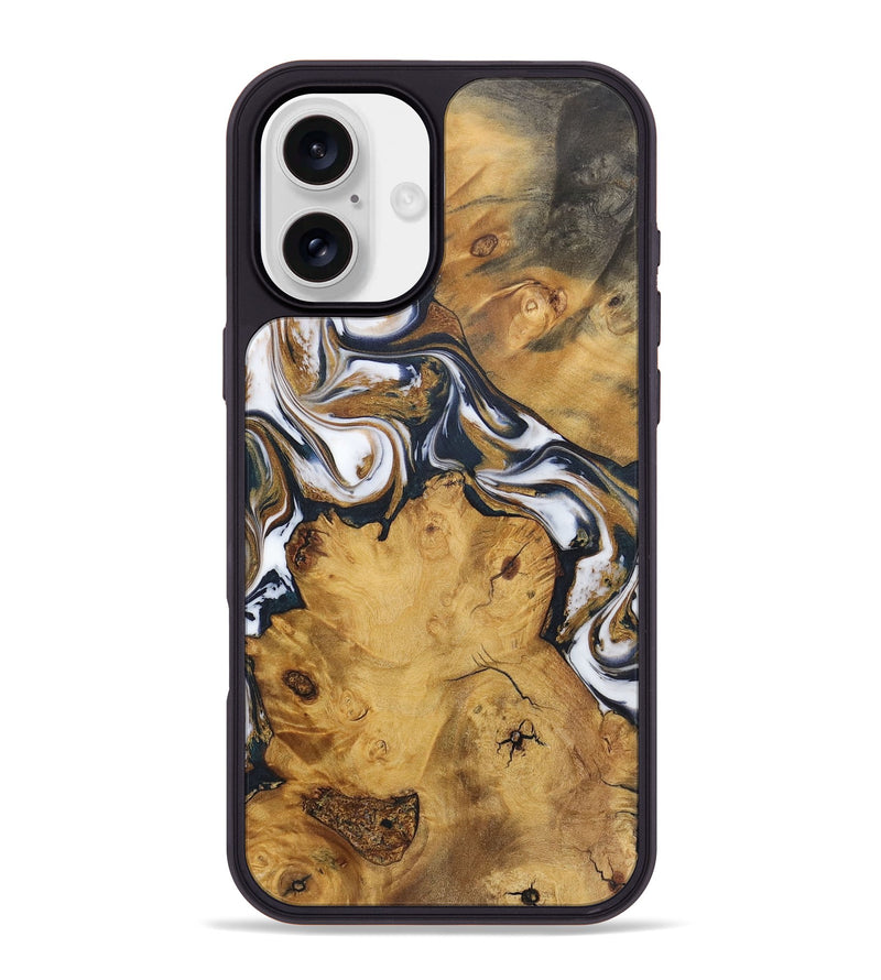 iPhone 16 Plus Wood+Resin Phone Case - Kennedy (Teal & Gold, 720081)