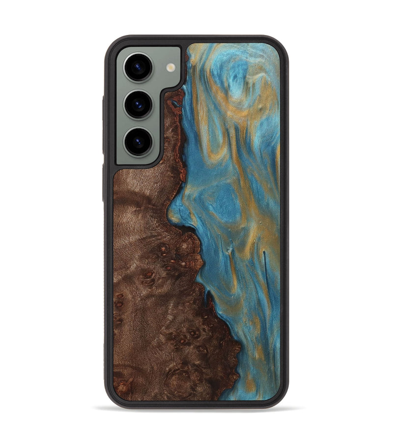 Galaxy S23 Plus Wood+Resin Phone Case - Britney (Teal & Gold, 720084)