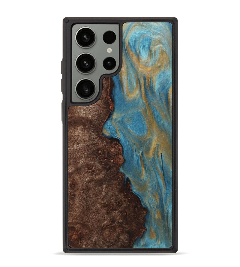 Galaxy S23 Ultra Wood+Resin Phone Case - Britney (Teal & Gold, 720084)