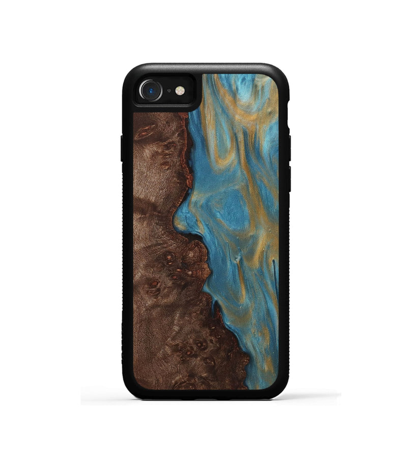 iPhone SE Wood+Resin Phone Case - Britney (Teal & Gold, 720084)