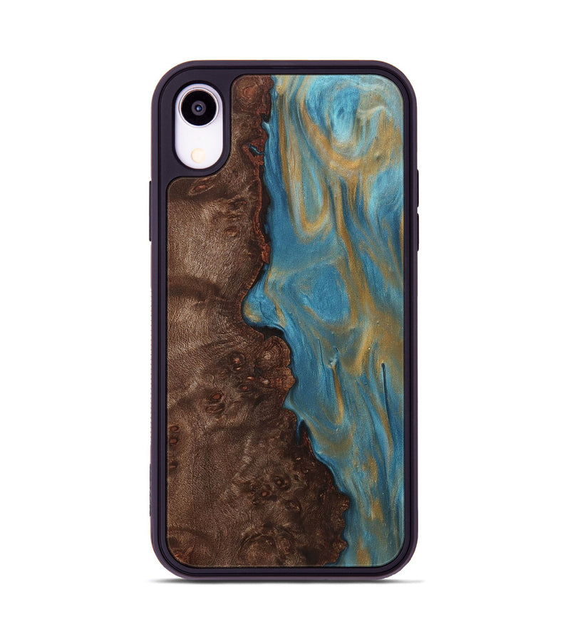 iPhone Xr Wood+Resin Phone Case - Britney (Teal & Gold, 720084)