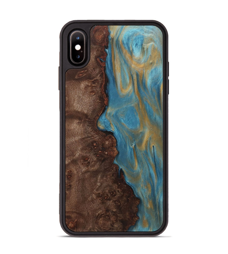 iPhone Xs Max Wood+Resin Phone Case - Britney (Teal & Gold, 720084)