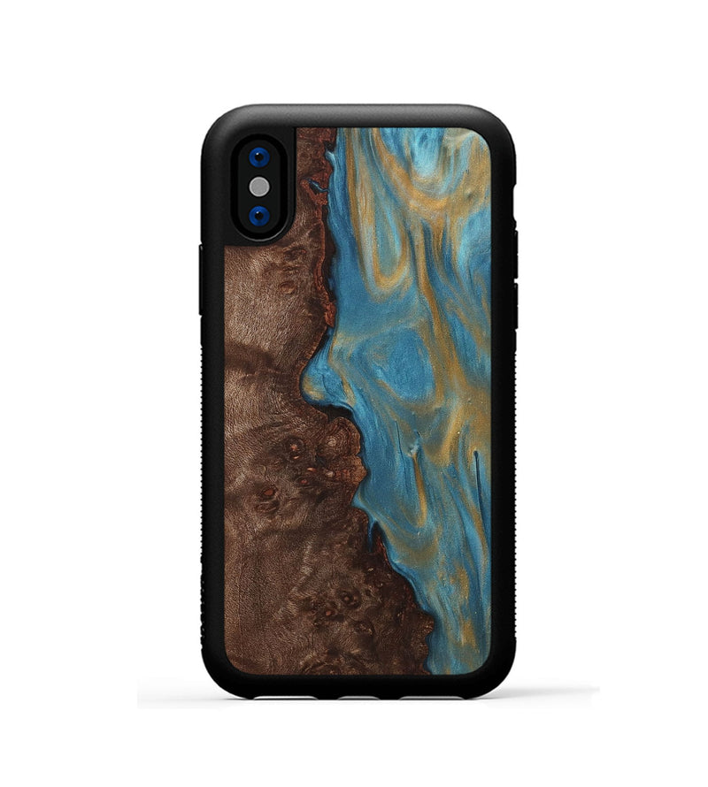 iPhone Xs Wood+Resin Phone Case - Britney (Teal & Gold, 720084)