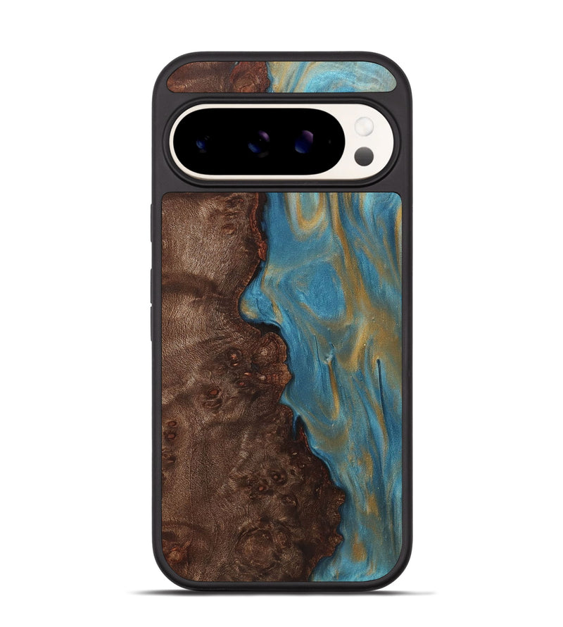 Pixel 9 Wood+Resin Phone Case - Britney (Teal & Gold, 720084)