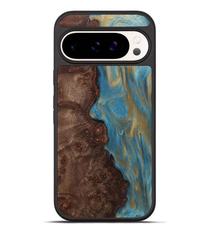 Pixel 9 Pro XL Wood+Resin Phone Case - Britney (Teal & Gold, 720084)