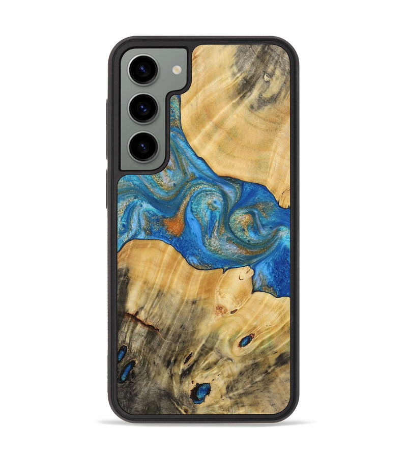 Galaxy S23 Plus Wood+Resin Phone Case - Yasmin (Teal & Gold, 720087)