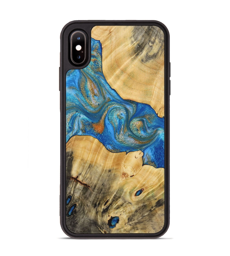 iPhone Xs Max Wood+Resin Phone Case - Yasmin (Teal & Gold, 720087)