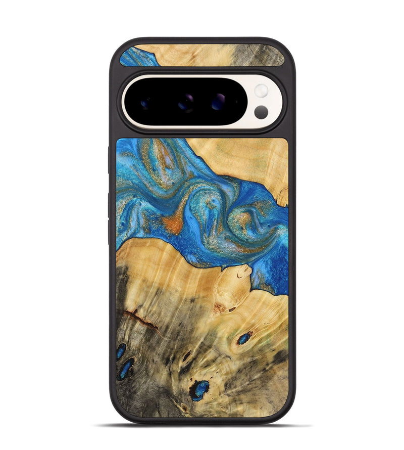 Pixel 9 Wood+Resin Phone Case - Yasmin (Teal & Gold, 720087)