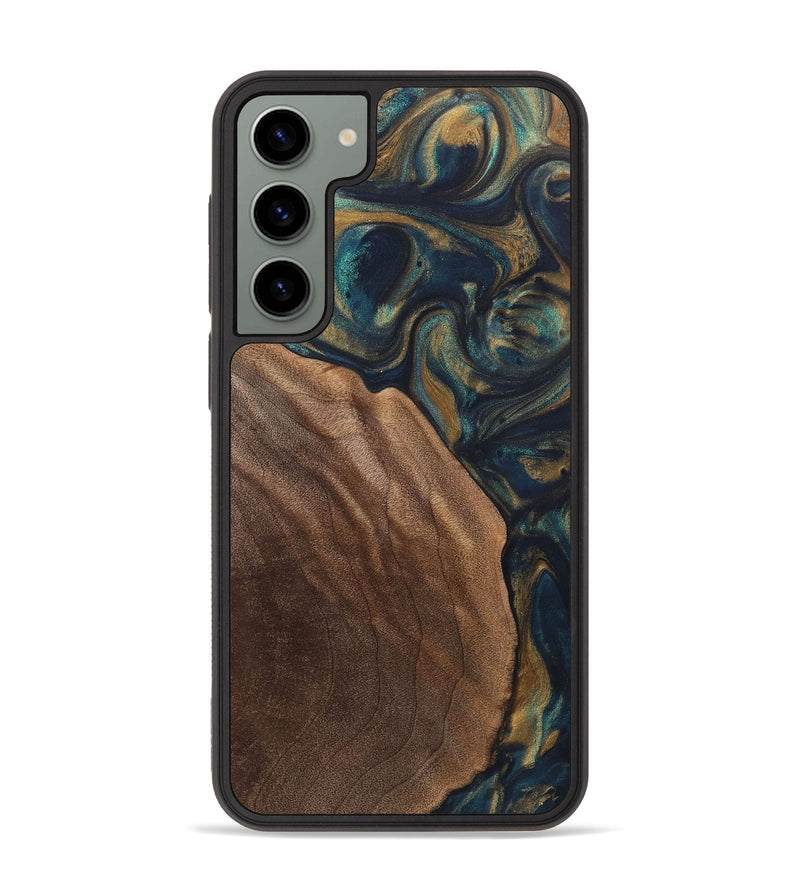 Galaxy S23 Plus Wood+Resin Phone Case - Miley (Teal & Gold, 720091)