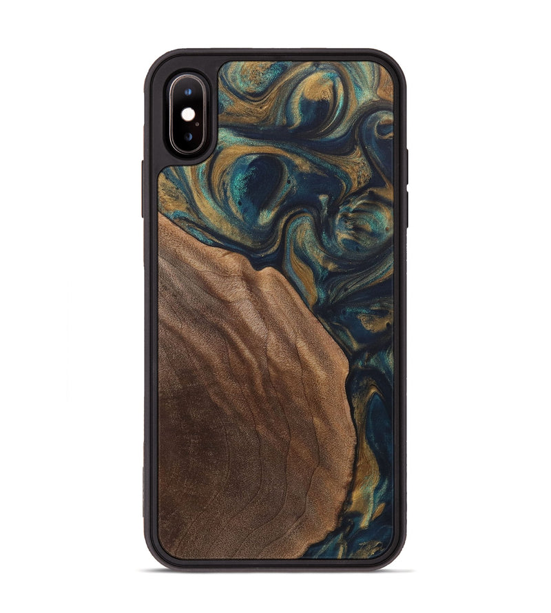 iPhone Xs Max Wood+Resin Phone Case - Miley (Teal & Gold, 720091)