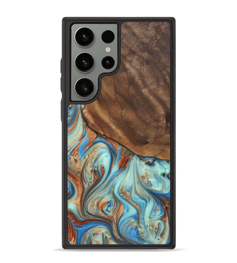 Galaxy S23 Ultra Wood+Resin Phone Case - Adonis (Teal & Gold, 720092)