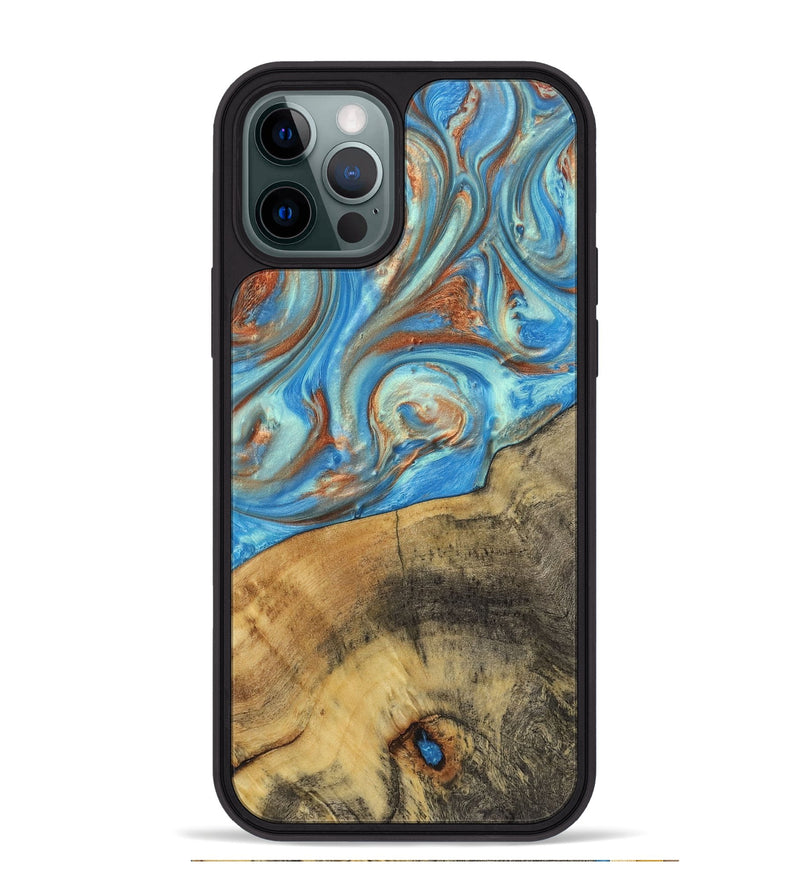 iPhone 12 Pro Max Wood+Resin Phone Case - Kassandra (Teal & Gold, 720093)