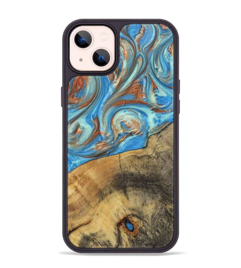 iPhone 14 Plus Wood+Resin Phone Case - Kassandra (Teal & Gold, 720093)