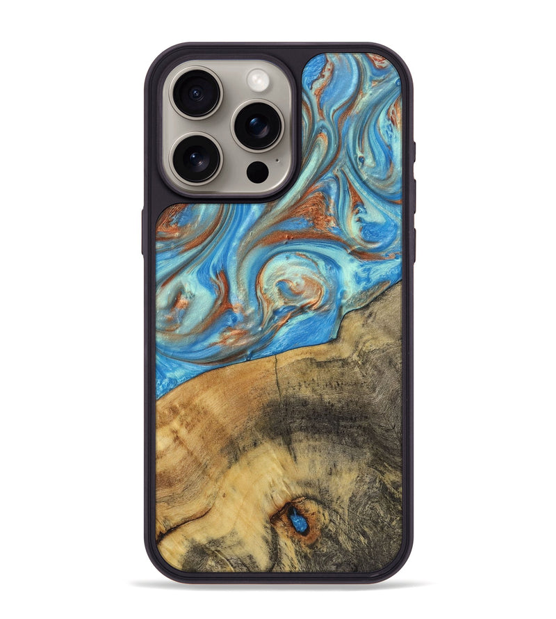 iPhone 15 Pro Max Wood+Resin Phone Case - Kassandra (Teal & Gold, 720093)