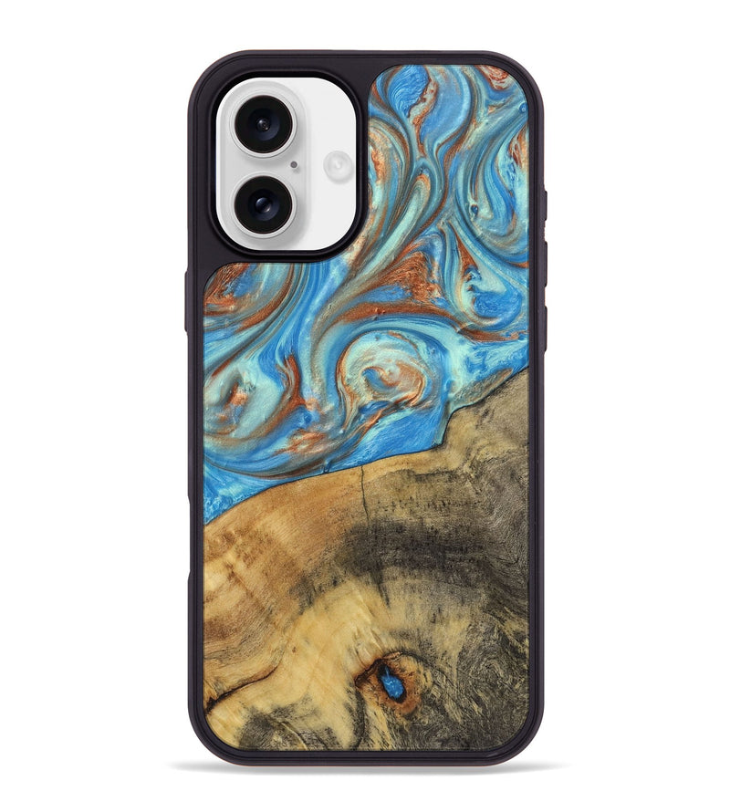 iPhone 16 Plus Wood+Resin Phone Case - Kassandra (Teal & Gold, 720093)