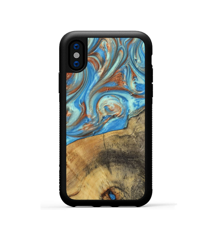 iPhone Xs Wood+Resin Phone Case - Kassandra (Teal & Gold, 720093)