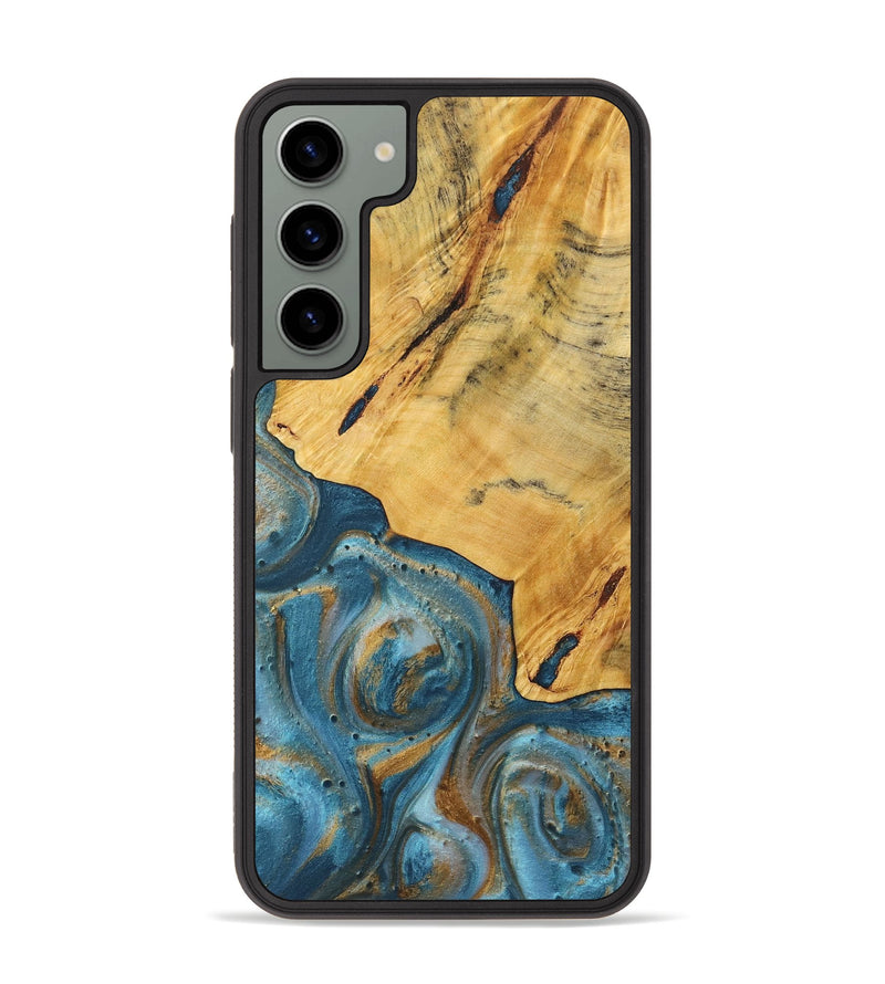 Galaxy S23 Plus Wood+Resin Phone Case - Eddie (Teal & Gold, 720098)