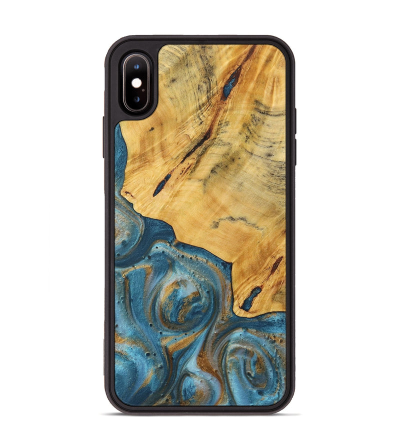 iPhone Xs Max Wood+Resin Phone Case - Eddie (Teal & Gold, 720098)