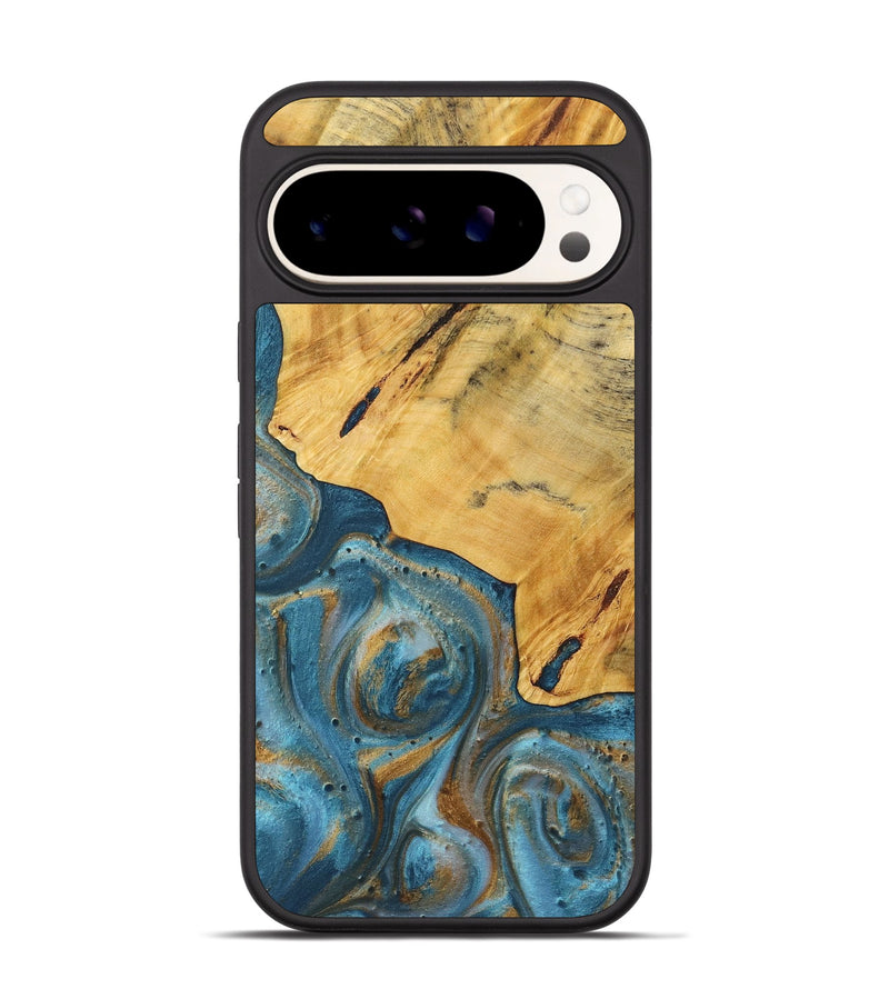 Pixel 9 Wood+Resin Phone Case - Eddie (Teal & Gold, 720098)