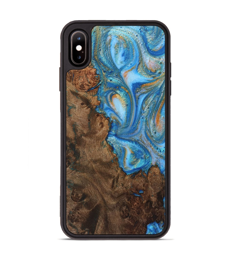 iPhone Xs Max Wood+Resin Phone Case - Marisol (Teal & Gold, 720099)