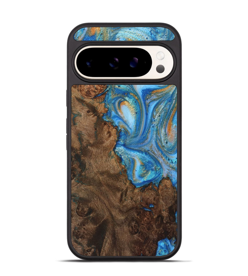 Pixel 9 Wood+Resin Phone Case - Marisol (Teal & Gold, 720099)