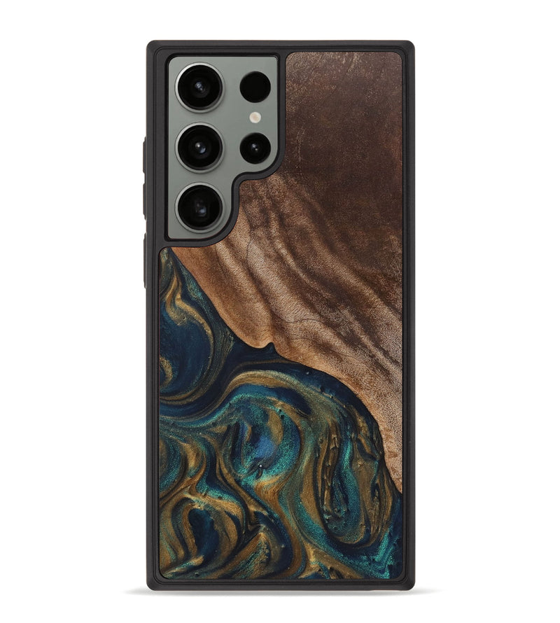 Galaxy S23 Ultra Wood+Resin Phone Case - Rowan (Teal & Gold, 720100)