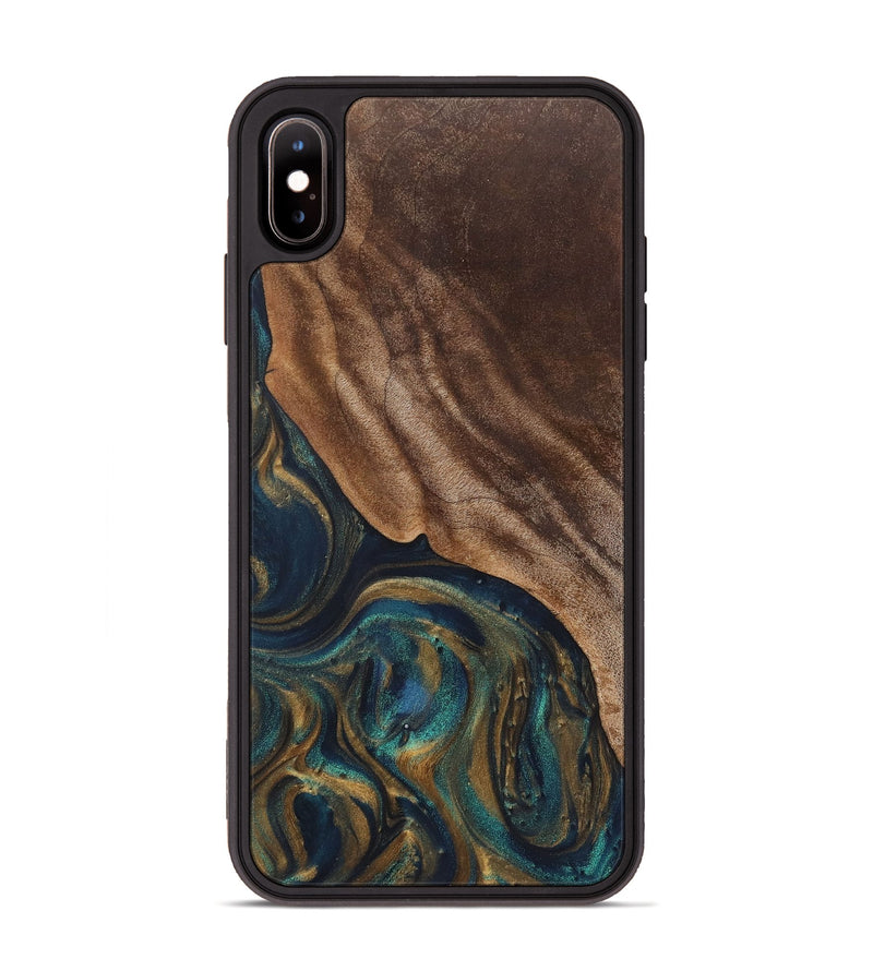 iPhone Xs Max Wood+Resin Phone Case - Rowan (Teal & Gold, 720100)