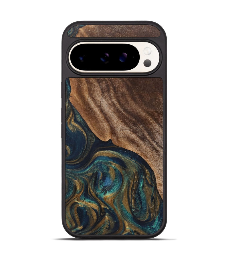 Pixel 9 Pro Wood+Resin Phone Case - Rowan (Teal & Gold, 720100)