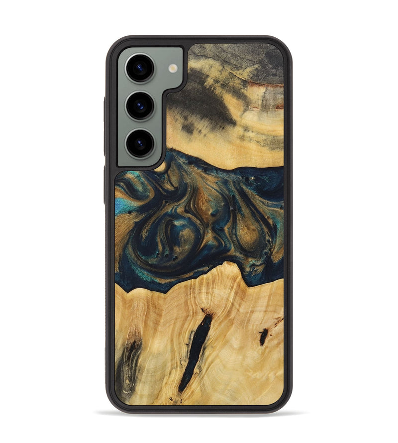 Galaxy S23 Plus Wood+Resin Phone Case - Doreen (Teal & Gold, 720101)