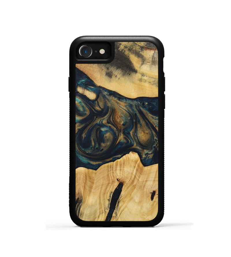 iPhone SE Wood+Resin Phone Case - Doreen (Teal & Gold, 720101)