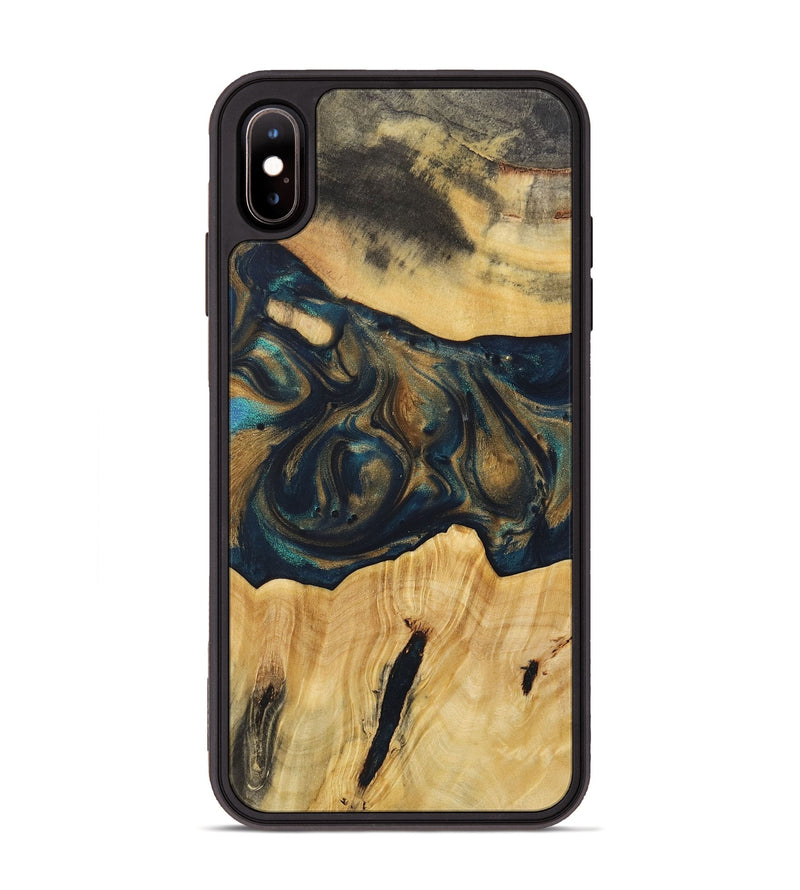 iPhone Xs Max Wood+Resin Phone Case - Doreen (Teal & Gold, 720101)