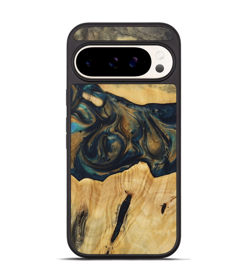 Pixel 9 Wood+Resin Phone Case - Doreen (Teal & Gold, 720101)