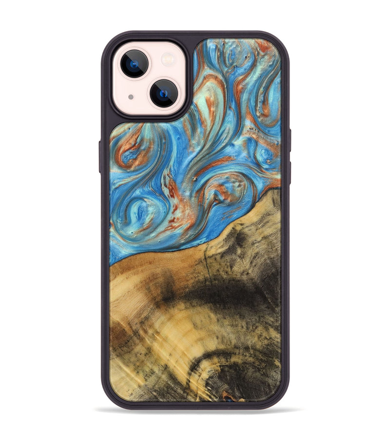 iPhone 14 Plus Wood+Resin Phone Case - Ana (Teal & Gold, 720102)