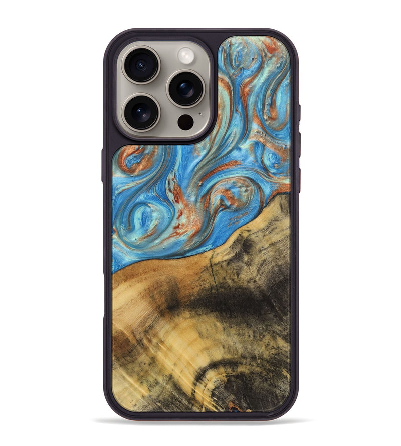 iPhone 16 Pro Max Wood+Resin Phone Case - Ana (Teal & Gold, 720102)