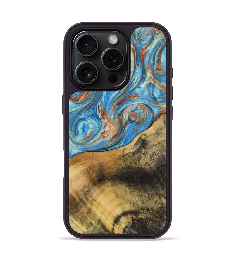 iPhone 16 Pro Wood+Resin Phone Case - Ana (Teal & Gold, 720102)