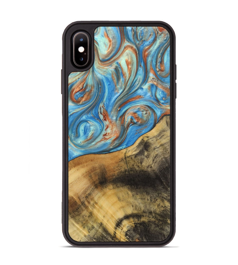 iPhone Xs Max Wood+Resin Phone Case - Ana (Teal & Gold, 720102)