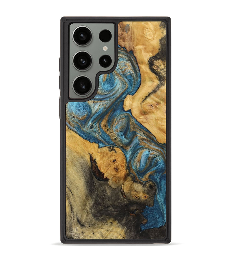 Galaxy S23 Ultra Wood+Resin Phone Case - Christopher (Teal & Gold, 720107)