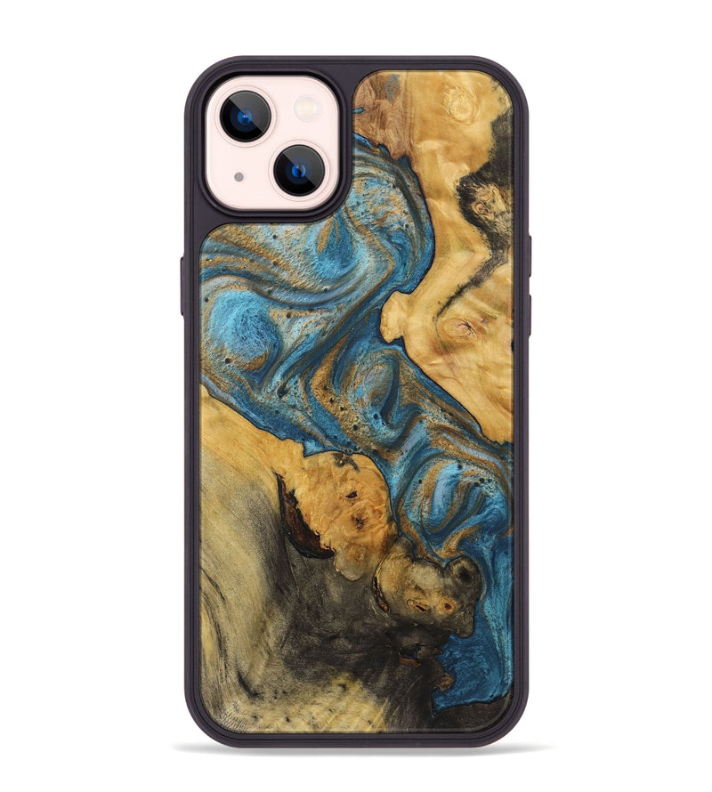 iPhone 14 Plus Wood+Resin Phone Case - Christopher (Teal & Gold, 720107)