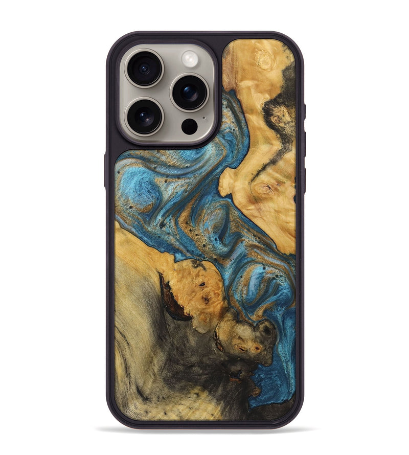 iPhone 15 Pro Max Wood+Resin Phone Case - Christopher (Teal & Gold, 720107)