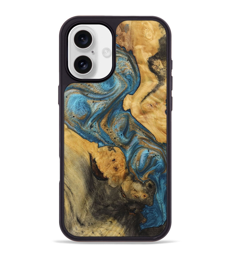 iPhone 16 Plus Wood+Resin Phone Case - Christopher (Teal & Gold, 720107)