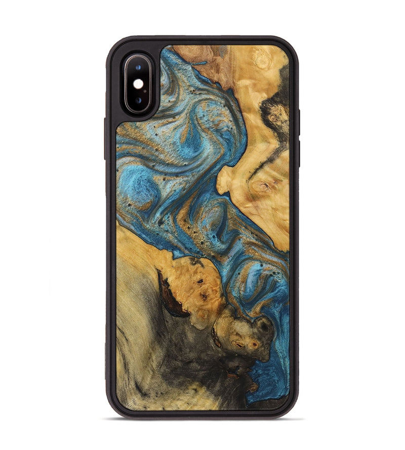 iPhone Xs Max Wood+Resin Phone Case - Christopher (Teal & Gold, 720107)